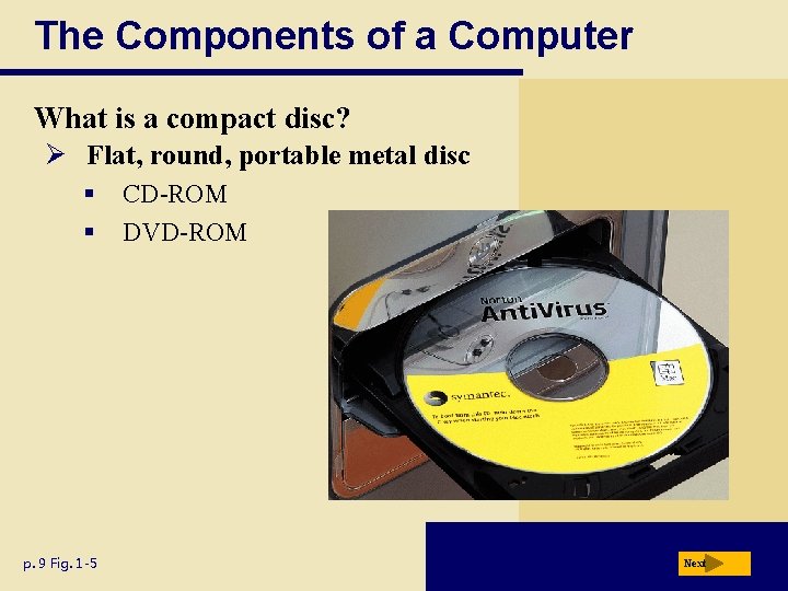 The Components of a Computer What is a compact disc? Ø Flat, round, portable