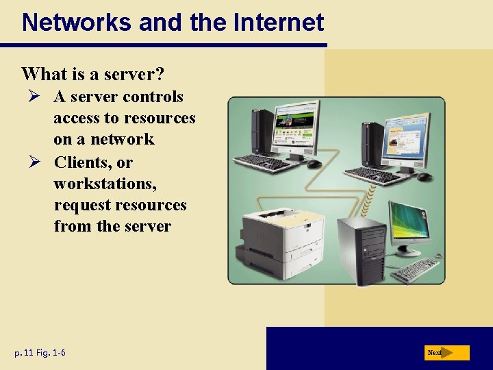 Networks and the Internet What is a server? Ø A server controls access to