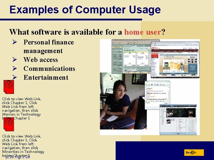 Examples of Computer Usage What software is available for a home user? Ø Personal