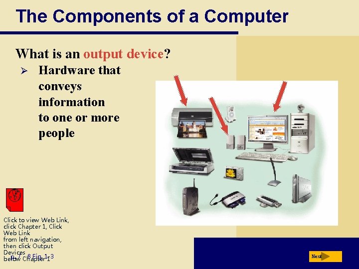 The Components of a Computer What is an output device? Ø Hardware that conveys