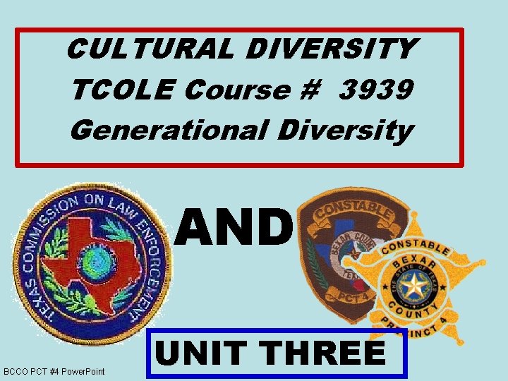 CULTURAL DIVERSITY TCOLE Course # 3939 Generational Diversity AND BCCO PCT #4 Power. Point