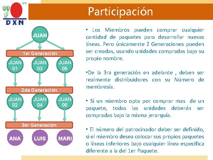 Participación JUAN 1 er Generación JUAN 01 JUAN 03 JUAN 05 2 da Generación