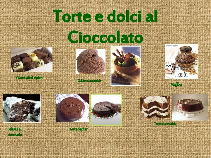 Torte e dolci al Cioccolato Cioccolatini ripieni Gelato al cioccolato Muffins Torte al cioccolato