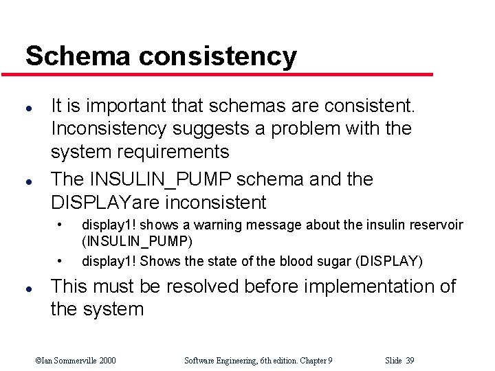 Schema consistency l l It is important that schemas are consistent. Inconsistency suggests a