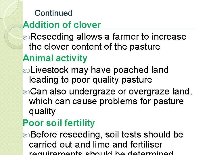 Continued Addition of clover Reseeding allows a farmer to increase the clover content of