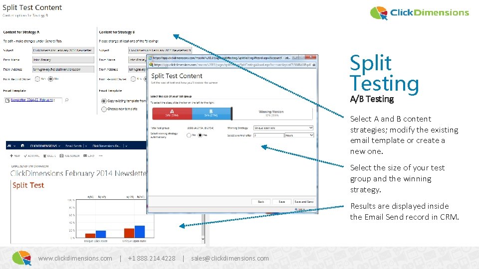 Split Testing A/B Testing Select A and B content strategies; modify the existing email