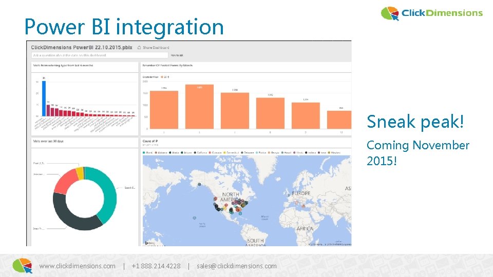 Power BI integration Sneak peak! Coming November 2015! www. clickdimensions. com | +1 888.