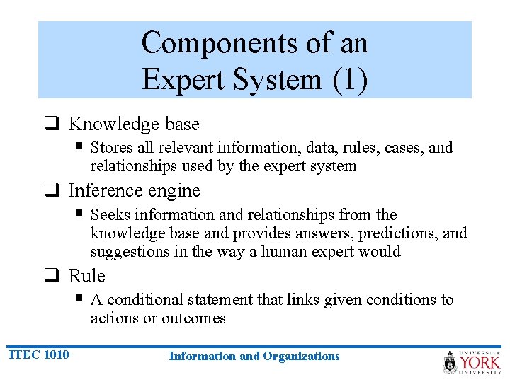 Chapter 11 Artificial Intelligence and Expert Systems ITEC