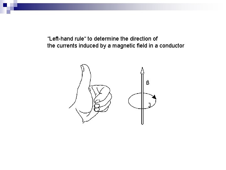 “Left-hand rule“ to determine the direction of the currents induced by a magnetic field