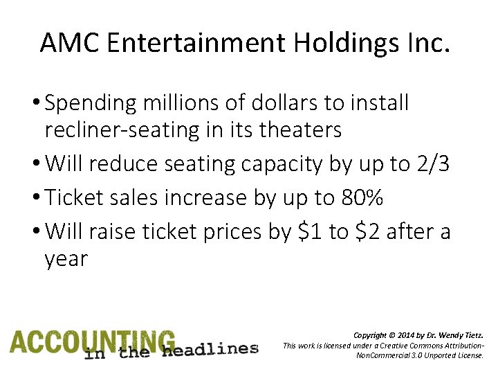 AMC Entertainment Holdings Inc. • Spending millions of dollars to install recliner-seating in its