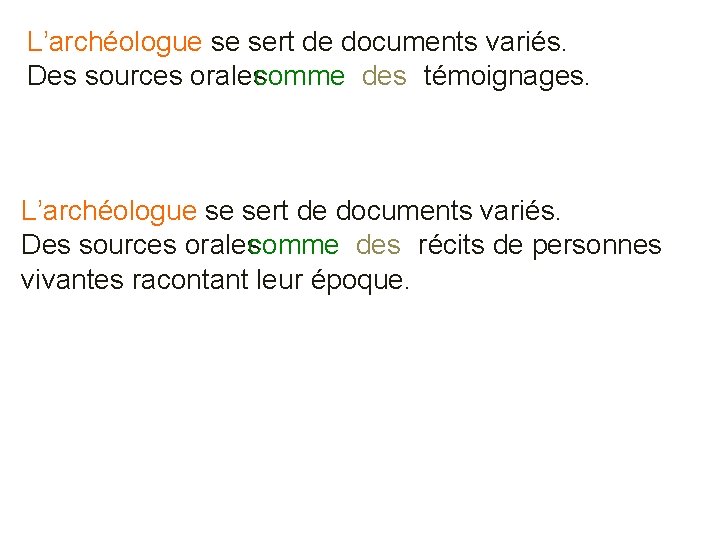 L’archéologue se sert de documents variés. Des sources oralescomme des témoignages. L’archéologue se sert