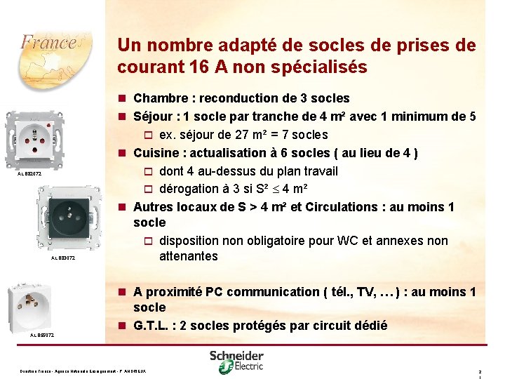 Un nombre adapté de socles de prises de courant 16 A non spécialisés ALB