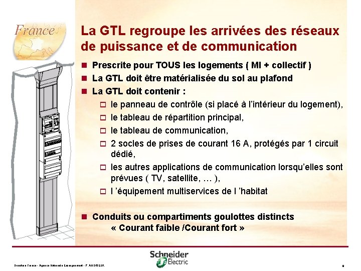 La GTL regroupe les arrivées des réseaux de puissance et de communication n Prescrite