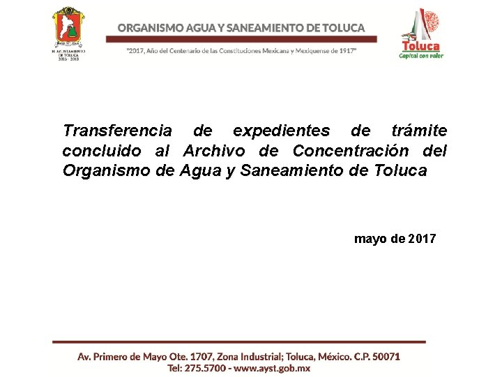 Transferencia de expedientes de trámite concluido al Archivo de Concentración del Organismo de Agua