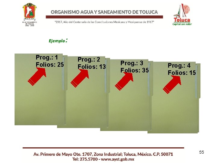 Ejemplo: Prog. : 1 Folios: 25 Prog. : 2 Folios: 13 Prog. : 3