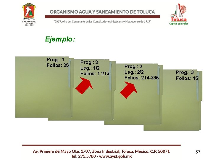 Ejemplo: Prog. : 1 Folios: 25 Prog. : 2 Leg. : 1/2 Folios: 1