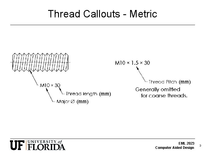 Thread Callouts - Metric (mm) EML 2023 Computer Aided Design 3 