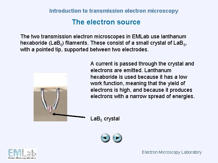 Introduction to transmission electron microscopy The electron source The two transmission electron microscopes in