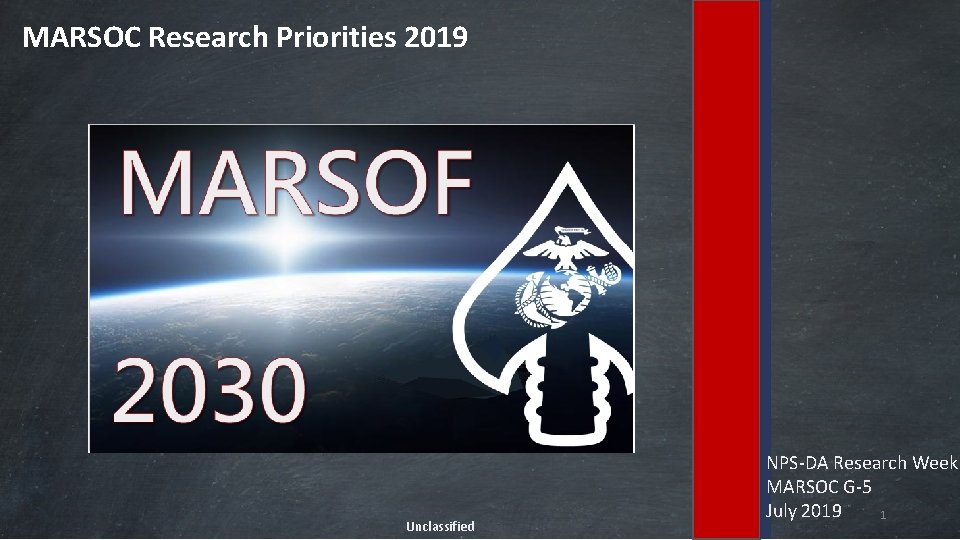 MARSOC Research Priorities 2019 Unclassified NPS-DA Research Week MARSOC G-5 July 2019 1 