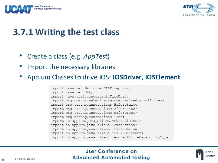 3. 7. 1 Writing the test class • Create a class (e. g. App. 3. 7. 1 Writing the test class • Create a class (e. g. App.