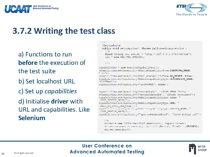 3. 7. 2 Writing the test class a) Functions to run before the execution 3. 7. 2 Writing the test class a) Functions to run before the execution