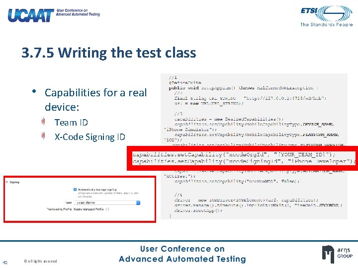 3. 7. 5 Writing the test class • Capabilities for a real device: Team 3. 7. 5 Writing the test class • Capabilities for a real device: Team