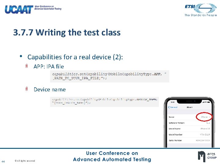3. 7. 7 Writing the test class • Capabilities for a real device (2): 3. 7. 7 Writing the test class • Capabilities for a real device (2):