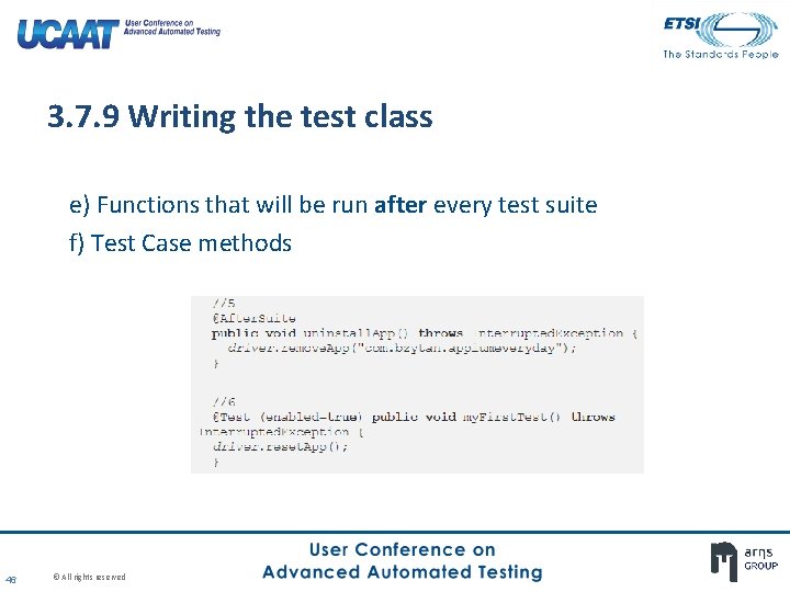 3. 7. 9 Writing the test class e) Functions that will be run after 3. 7. 9 Writing the test class e) Functions that will be run after