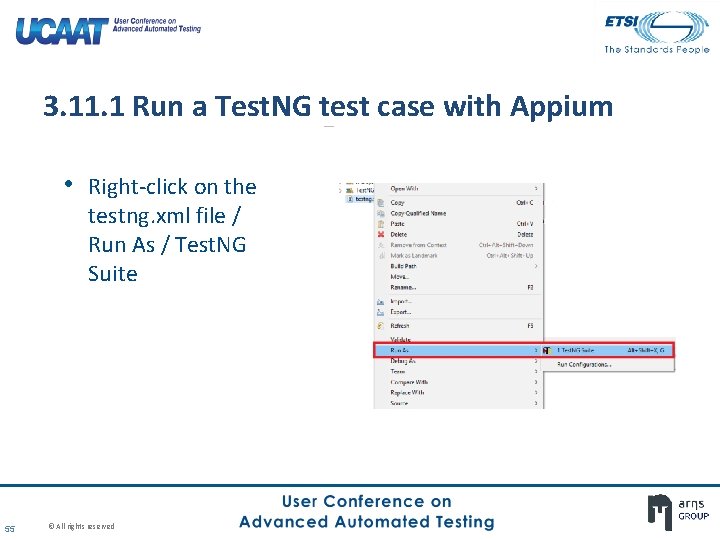 3. 11. 1 Run a Test. NG test case with Appium • Right-click on 3. 11. 1 Run a Test. NG test case with Appium • Right-click on