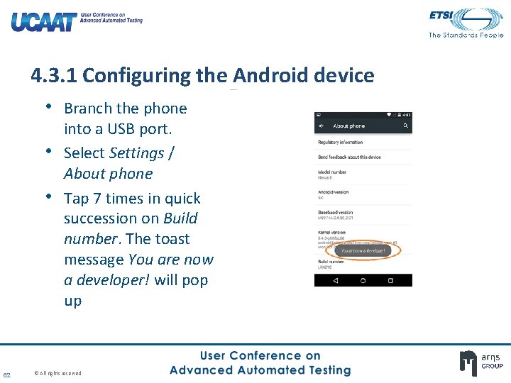 4. 3. 1 Configuring the Android device • Branch the phone • • 62 4. 3. 1 Configuring the Android device • Branch the phone • • 62