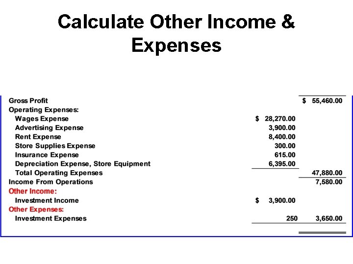 Calculate Other Income & Expenses 