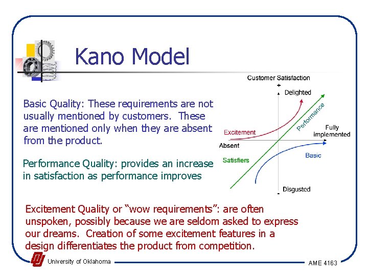 Kano Model Basic Quality: These requirements are not usually mentioned by customers. These are