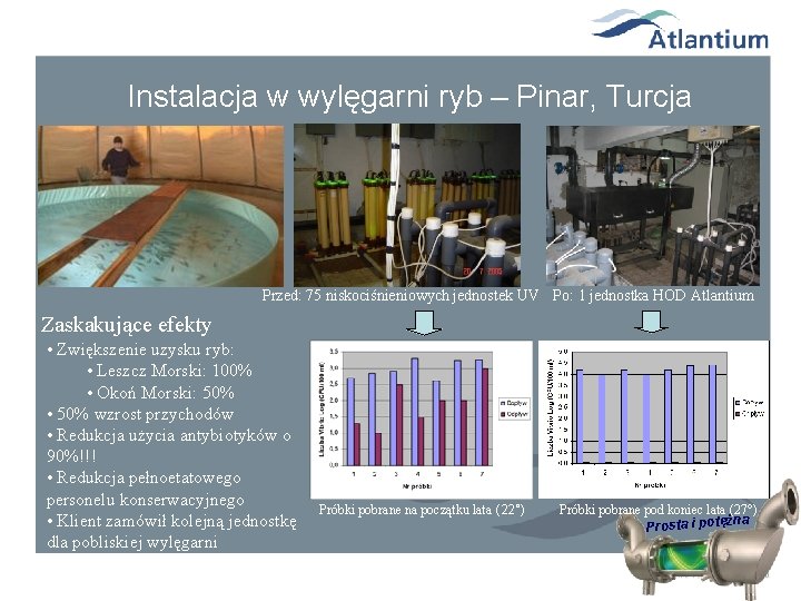 Instalacja w wylęgarni ryb – Pinar, Turcja Przed: 75 niskociśnieniowych jednostek UV Po: 1