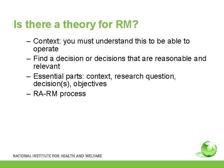 Is there a theory for RM? – Context: you must understand this to be