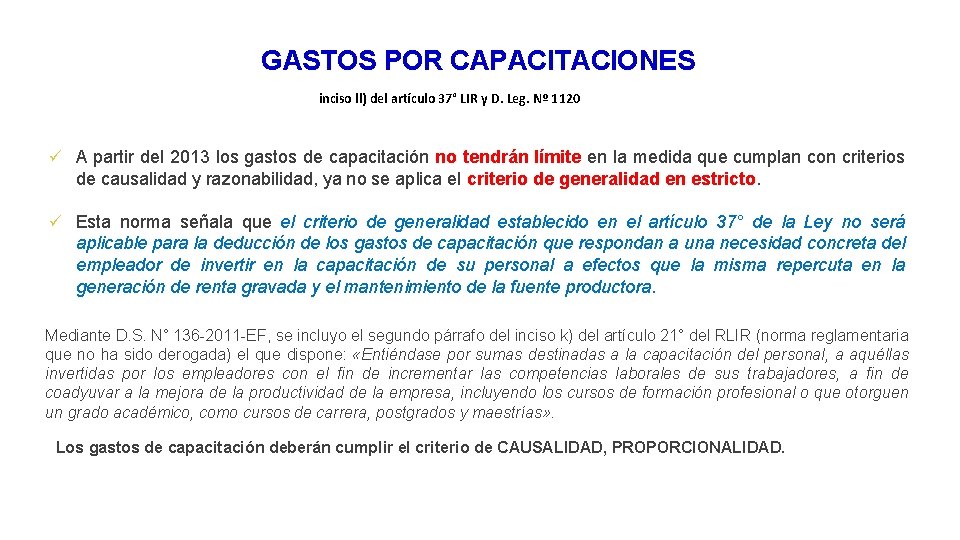 GASTOS POR CAPACITACIONES inciso ll) del artículo 37° LIR y D. Leg. Nº 1120