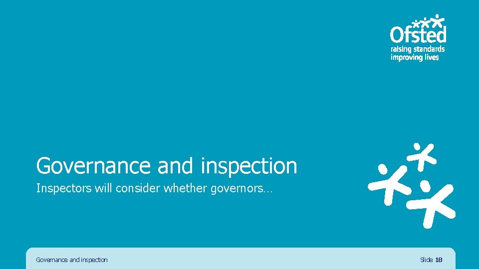 Governance and inspection Inspectors will consider whether governors… Governance and inspection Slide 18 