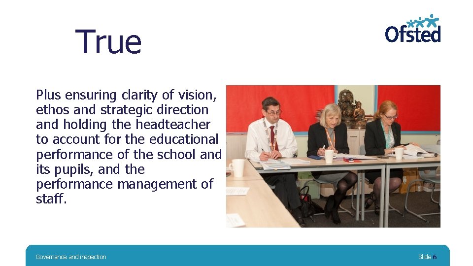 True Plus ensuring clarity of vision, ethos and strategic direction and holding the headteacher