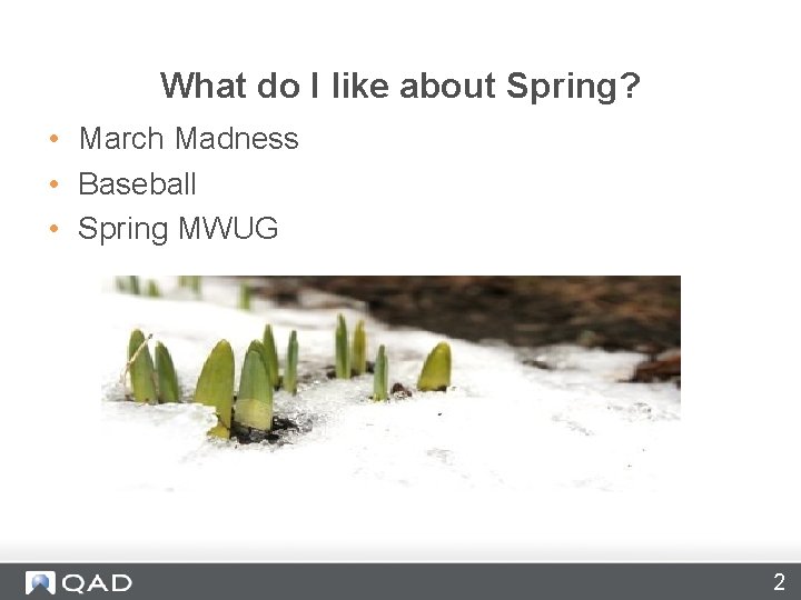 What do I like about Spring? • March Madness • Baseball • Spring MWUG
