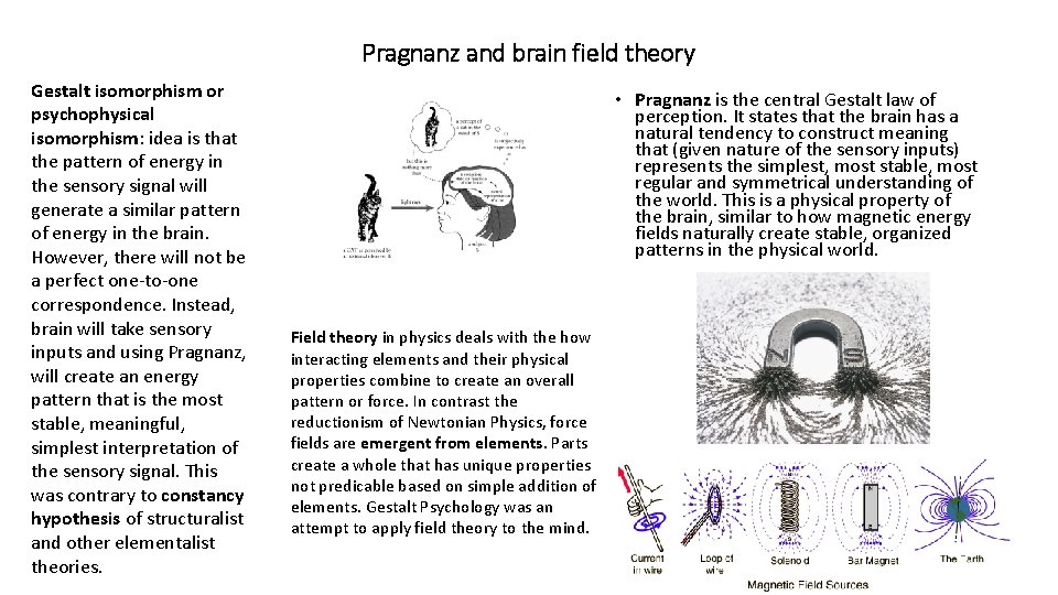 Pragnanz and brain field theory Gestalt isomorphism or psychophysical isomorphism: idea is that the Pragnanz and brain field theory Gestalt isomorphism or psychophysical isomorphism: idea is that the