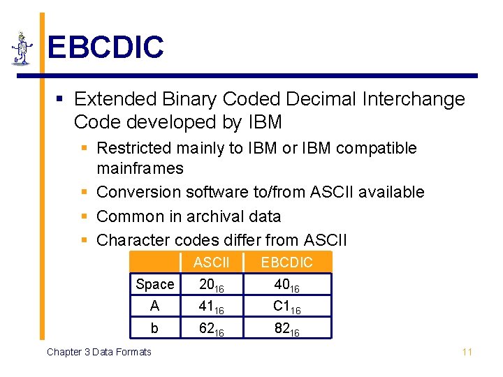 EBCDIC § Extended Binary Coded Decimal Interchange Code developed by IBM § Restricted mainly EBCDIC § Extended Binary Coded Decimal Interchange Code developed by IBM § Restricted mainly
