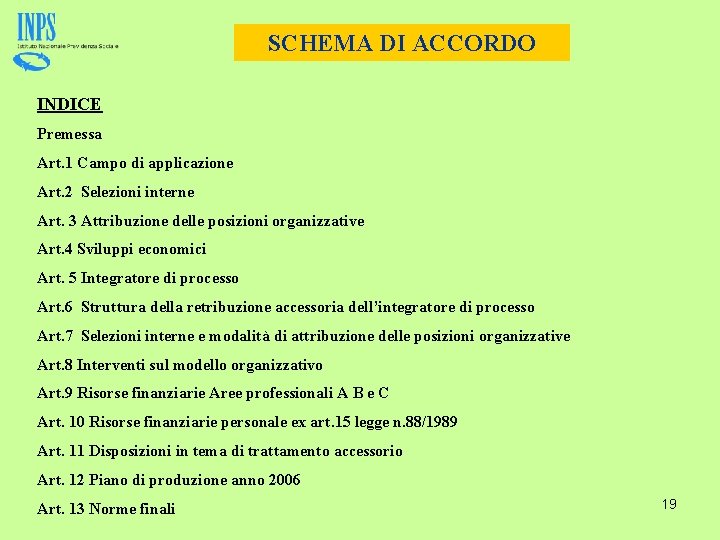 SCHEMA DI ACCORDO INDICE Premessa Art. 1 Campo di applicazione Art. 2 Selezioni interne