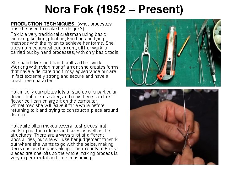 Nora Fok (1952 – Present) PRODUCTION TECHNIQUES: (what processes has she used to make