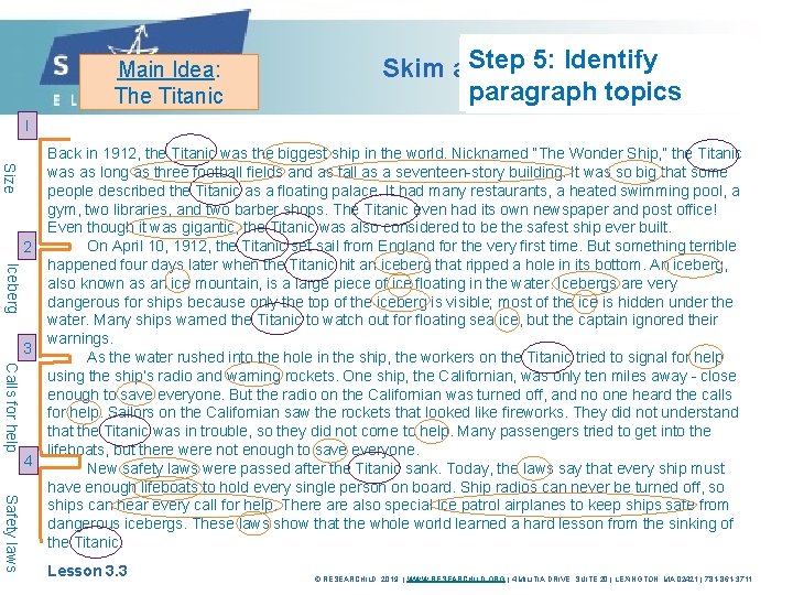 Main Idea: The Titanic Step 4: Skim each 3: Outline and 5: Step 2: Main Idea: The Titanic Step 4: Skim each 3: Outline and 5: Step 2: