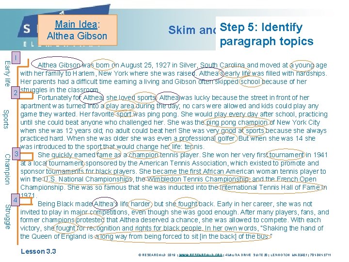 Main Idea: Althea Gibson 4: each 5: 1 Skim Identify Step 3: Outline and