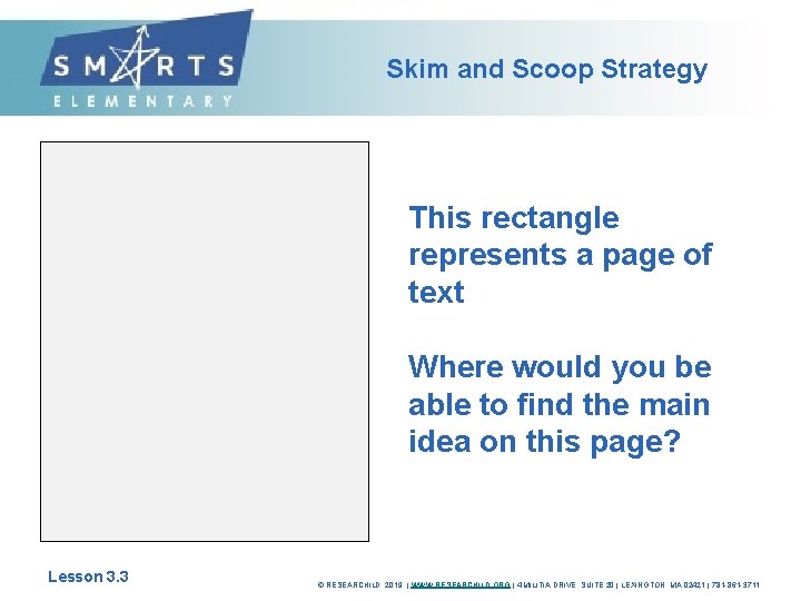 Skim and Scoop Strategy This rectangle represents a page of text Where would you