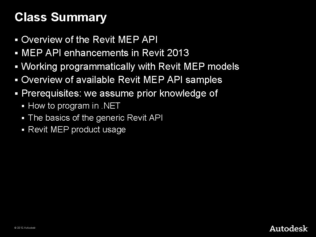 Class Summary § § § Overview of the Revit MEP API enhancements in Revit
