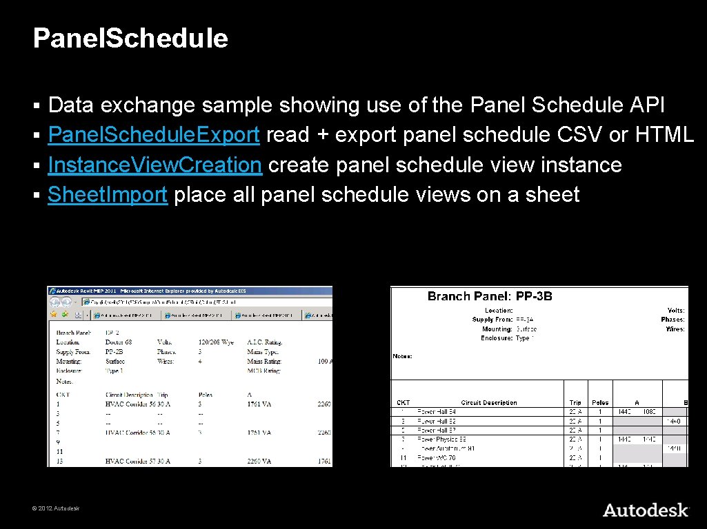 Panel. Schedule Data exchange sample showing use of the Panel Schedule API § Panel.