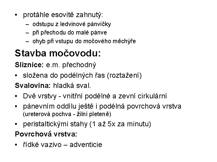  • protáhle esovitě zahnutý: – odstupu z ledvinové pánvičky – při přechodu do