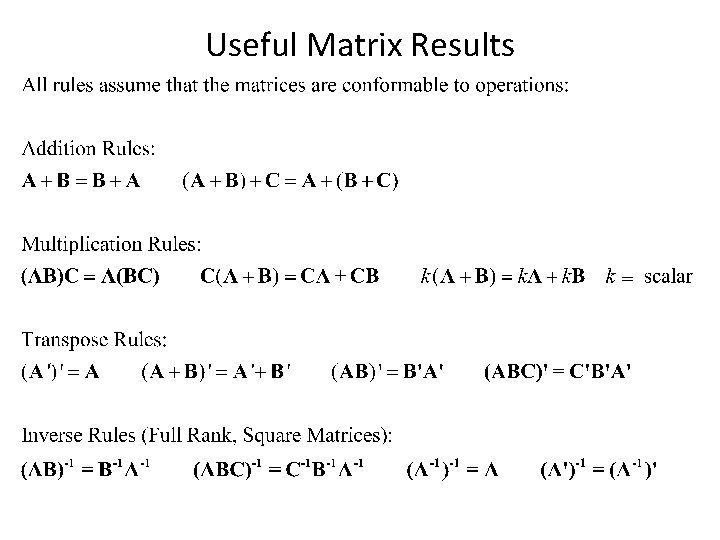 Useful Matrix Results 