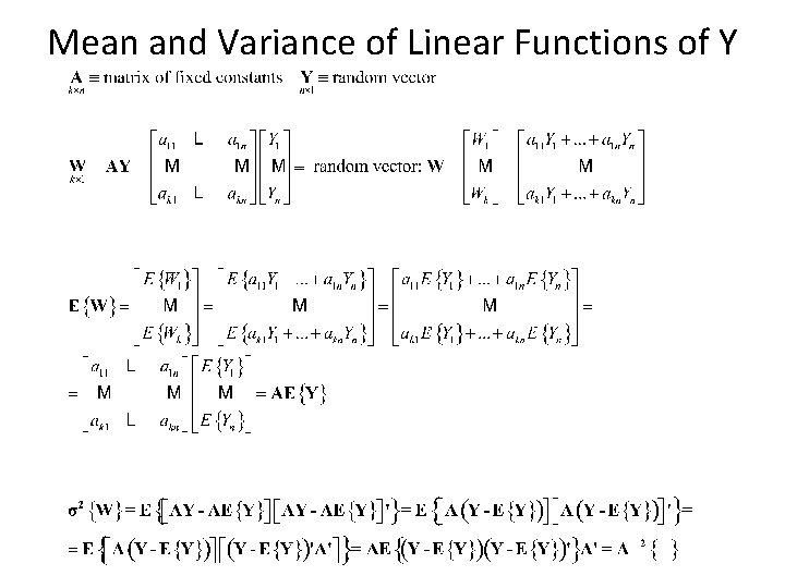 Mean and Variance of Linear Functions of Y 